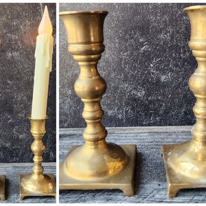 Pair Vintage Solid Brass Candlesticks Taper Candle Holders 5&quot;T Mid Century, Vintage Brass, Vintage Candlesticks, Brass Candlestick Set, MCM