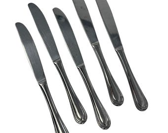 5 Vintage Dinner Knives OTTAWA Oneida Stainless Steel Flatware, vintage flatware, vintage tableware, vintage knife, 18/10, Glossy, Outlined