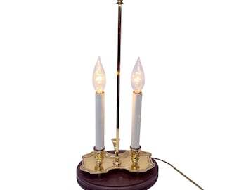 Vintage Double Candlestick Brass Bouillotte Desk Table Lamp 18"