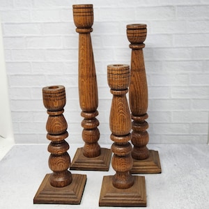Vintage Hand Turned LARGE Wood Taper Candle Holder Candlestick Set 4, Vintage Candlesticks, Rustic Decor, Primitive, Farmhouse, Cottage