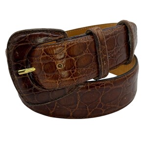 Womens HAROLDS Vintage Alligator Embossed Brown Leather Belt 
