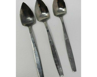 Vintage Taiwan Stainless Flatware Mid-Century 3 Fruit Spoons Grapefruit Spoons Serrated