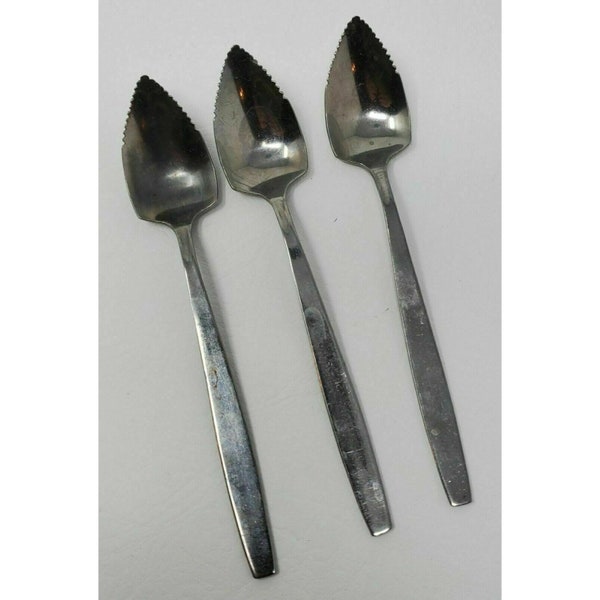 Vintage Taiwan Stainless Flatware Mid-Century 3 Fruit Spoons Grapefruit Spoons Serrated