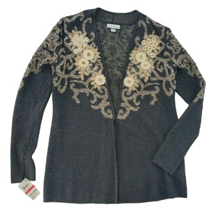 Vintage NWT Charter Club Refined Opulence Gray Sweater Embroidered Flowers XS, 80s Fashion, 80s style, Vintage Fashion, Sustainable Fashion