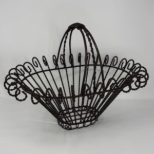 Late 19th Century Antique French Metal Wirework Heavy Gauge Steel Wire Gathering Basket Vintage