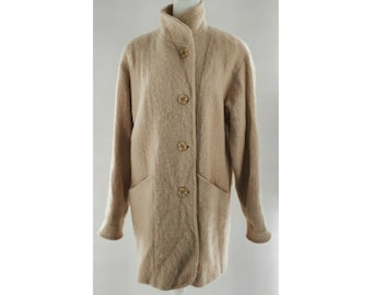 Loring Vintage Ecru Fuzzy Mohair / Wool Blend Mid-length Coat USA Made sz 14 Sing Coat Stroller Coat Ladies Vintage Coat