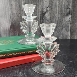 Vintage Pair 5&quot; Candlestick (Baroque Shape) Baroque Clear, Taper Candle Holders, Mid Century, Candle Sticks, Altar Décor, Art Deco