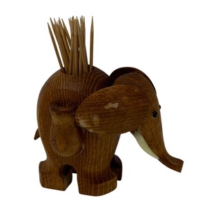 Vintage MCM Elephant Toothpick Holder, Drewniany, Uchwyt na Wykałaczki do Wózka Barowego, Przystawki, Koktajle, Deski Do Wędlin (E)