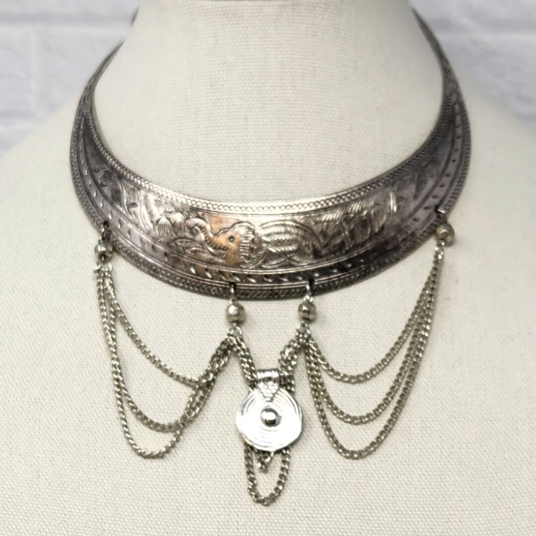 ヴィンテージチベットローカルシルバーチョーカーネックレス、VM
