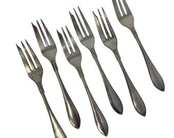 6 Vintage Pastry Forks GEN4 Gense Silverplate, vintage flatware, vintage tableware, Sweden, Pointed Tip, Outline
