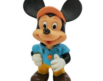 Vintage Mickey Mouse Japan Rubber Squeak Toy Walt Disney Productions 9" Figurine