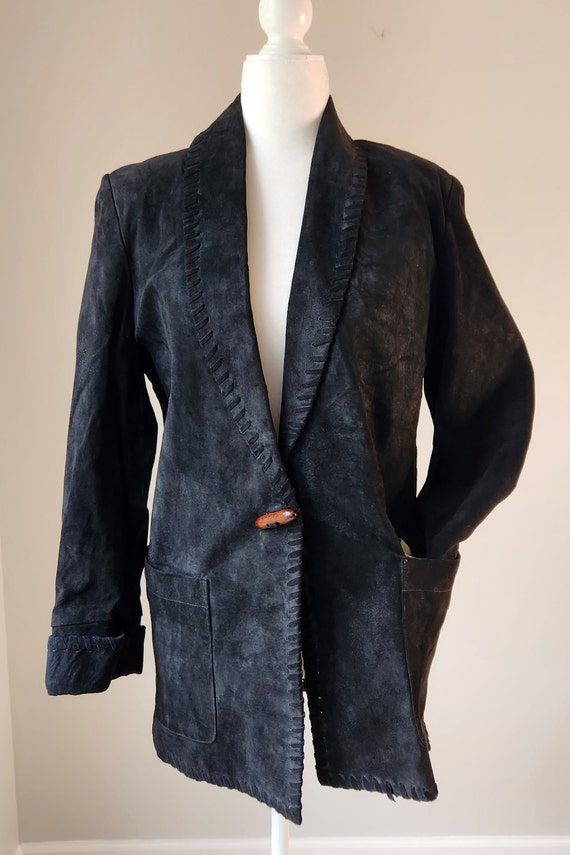 Vintage 90s Cedars Black Suede Jacket Blazer - XS… - image 6