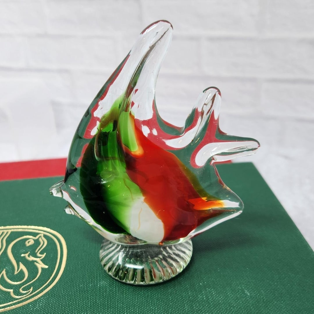 Vintage Art Glass Hand Blown Colorful Paperweight Figurine Angel Fish ...