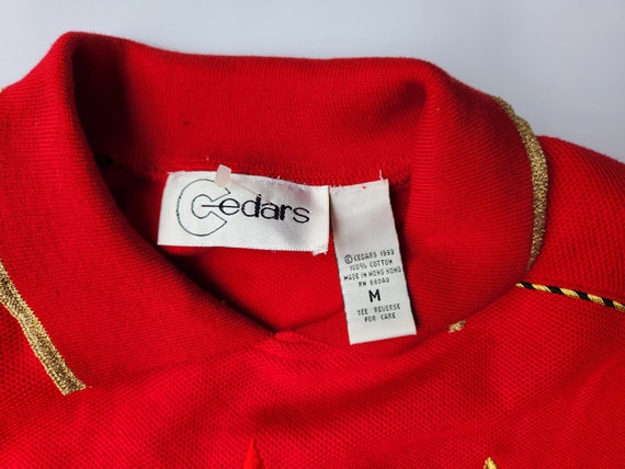 Vintage 80s 90s Medium Sweater Red CREST Gold Bli… - image 3