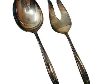 Woodsong Silverplate 1958 INTERNATIONAL SILVER 2pc Buffet Serving Set Spoon Fork