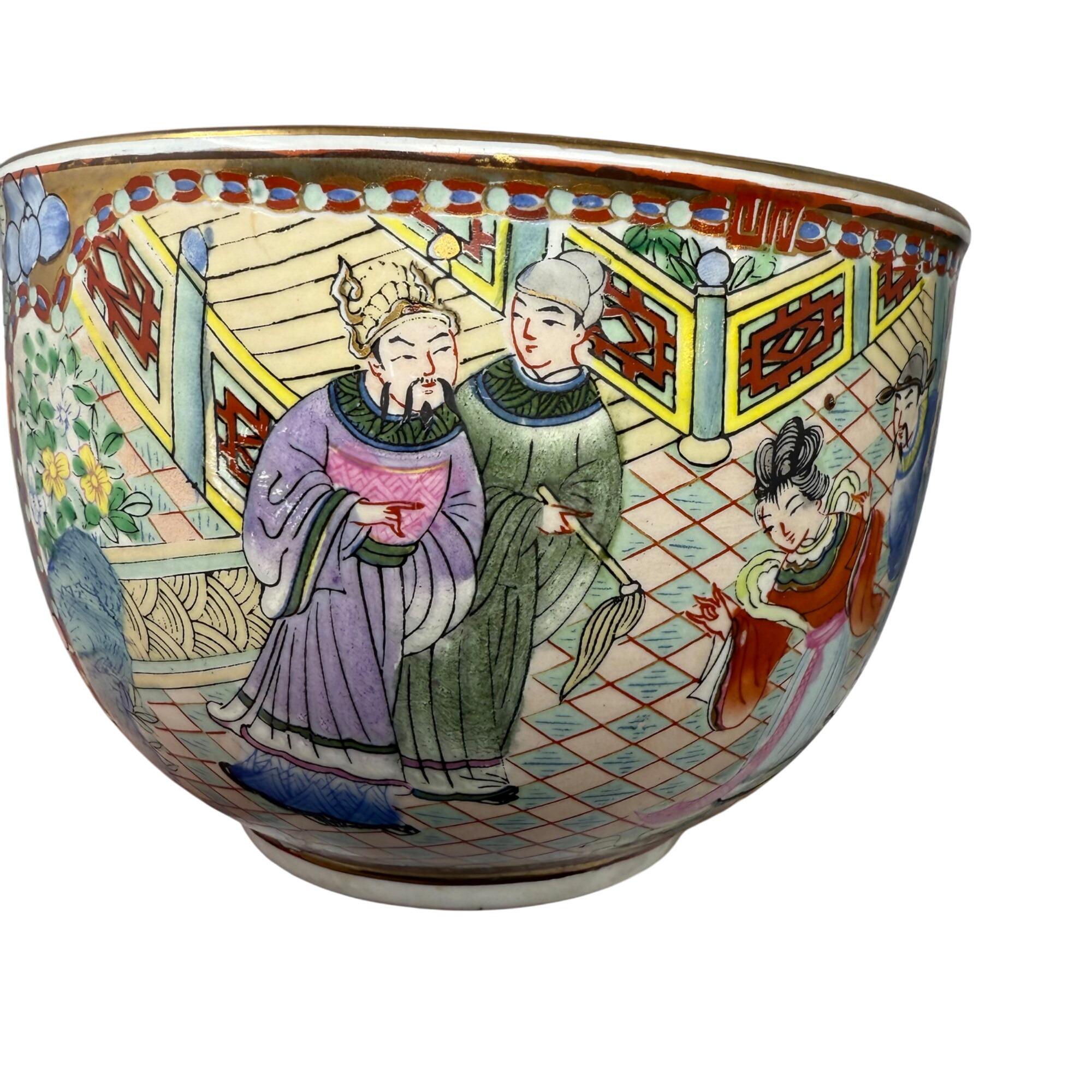 20世紀半ばの中国の芸者と戦士のフィギュア付き壺（マルチカラー、6.5