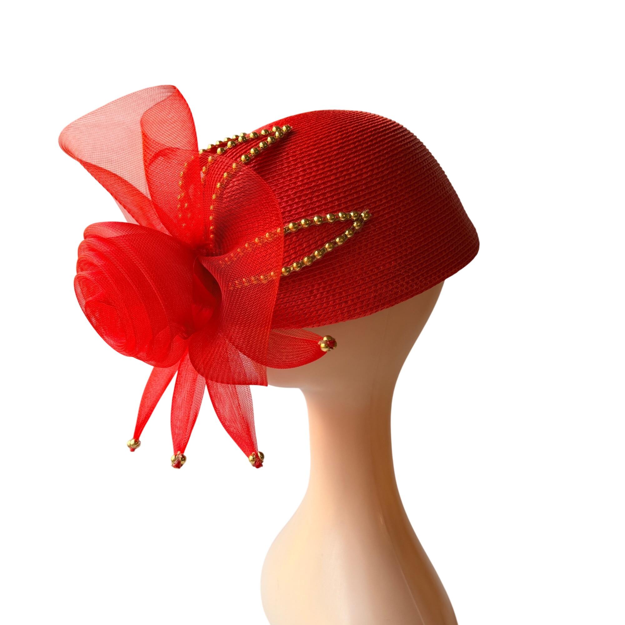 Beautiful vintage Red Satin Church Dress Hat by Ann Marie Authentic Vintage ANN MARIE Elegant Detailed Purple Hat  main image 3