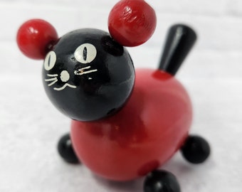 Jouet chat Brio vintage en bois, décoration suédoise (années 70-80)