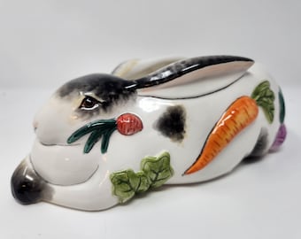 vintage Fitz and Floyd Essentials Spotted Rabbit Plant Bunny Pâques Carotte Radis