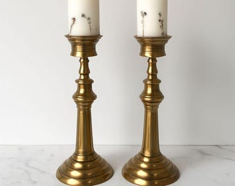 Gold Cast Brass Candlestick Holders Pair Antique Hollywood  display picture 1