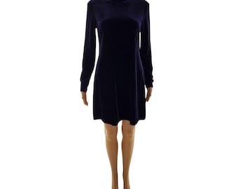 Vintage 90s Purple Velvet Mini Dress My Michelle Goth Witchy Y2K Bodycon Tunic Clubwear sz Medium