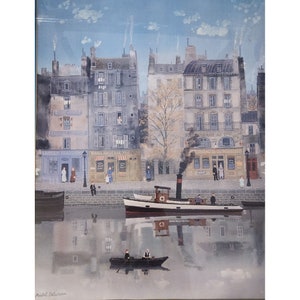 Impresión litográfica firmada por Michel Delacroix Le Canal Fine Art, enmarcada profesionalmente, 34 x 29 pulgadas