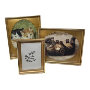 Juego de 3 marcos de fotos ovalados y rectangulares de latón vintage con paspartú insertado, estilo caja de sombra.