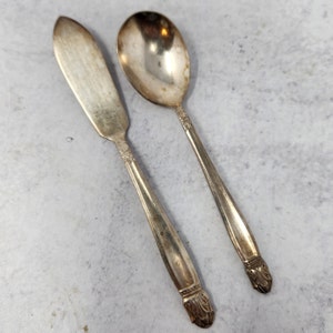 Vintage Danish Princess Silverplate Master Buttermesser & Zuckerlöffel (1938) Set, International Silver, Sammlerbesteck, Servieren