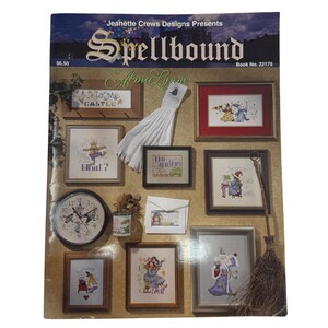 Ulotka ze wzorem do haftu krzyżykowego SPELLBOUND autorstwa Almy Lynne, broszura, książka 22175 Jeanette Crews Designs, Fantasy Wizard Witch Dragon Whimsical