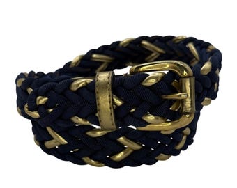 80s vintage braided rope cloisonne blue gold stretch belt Vintage braided belt stretch - Gem main image 2