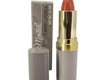 Vintage Germaine Monteil Super Moist Lipstick Spiced Peach NOS 1980s Gray Tube Gold Tone Collectible Vanity Display