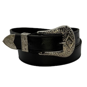 Vintage 90s Black Leather Antiqued Silver Belt sz XXS, Y2K Belt, 1990s, Boho Belt, Hippie Belt, 24&quot; - 28.5&quot;