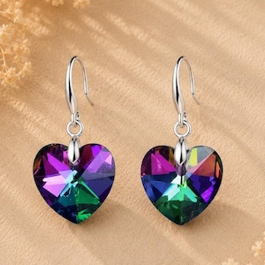 Herz Ohrringe Sterling Overlay Lila Blau Made mit Swarovski Crystal Volcano