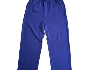 St. John Sport by Marie Gray Wool Blend Knit Pants Royal Blue Purple Undertone Large Drawstring Waist Relaxed Fit Women’s L