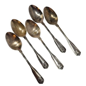 5 Vintage Oval Place Spoons COVENTRY SHELL Retroneu Silverplate, vintage flatware, vintage tableware, vintage knife, Seashell, Soup Spoons