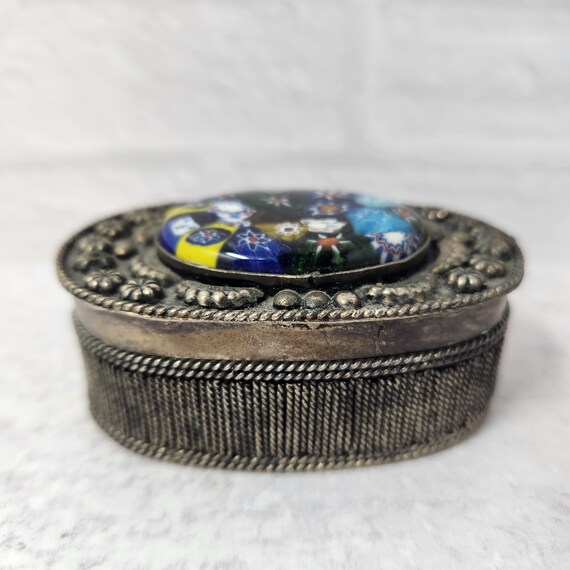 Bague Ancienne En Argentée Avec Inclusion Verre Millefiori - Taille 50 - Bijou Vintage