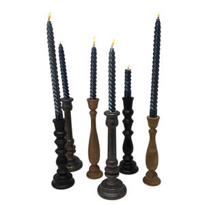 Vintage Set of 6 Mismatched Wood Candlestick Holders Candle Holders Wooden Taper Candlesticks, Vintage Candlesticks, Cottage, Farmhouse