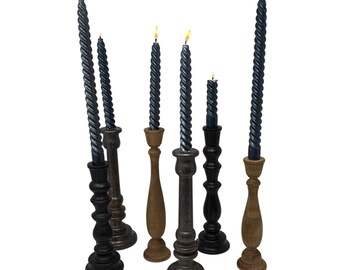 Vintage Set of 6 Mismatched Wood Candlestick Holders Candle Holders Wooden Taper Candlesticks, Vintage Candlesticks, Cottage, Farmhouse