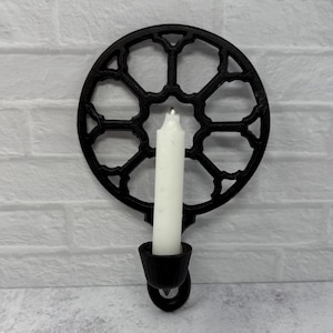 Vintage Cast Iron Trivet Style Metal Wall Single Candle Sconce 8&quot; T x 5.25&quot; W Taper Candle Holders, Sconce, Candle Holder, Candle Sconce