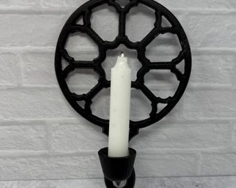 Vintage Cast Iron Trivet Style Metal Wall Single Candle Sconce 8" T x 5.25" W Taper Candle Holders, Sconce, Candle Holder, Candle Sconce