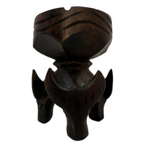 Vintage Hand Carved Wooden Bull Head Standing Wood Ashtray Ironwood, Wooden Gifts, Animal Carving, Mid Century Decor, Statue, Figurine