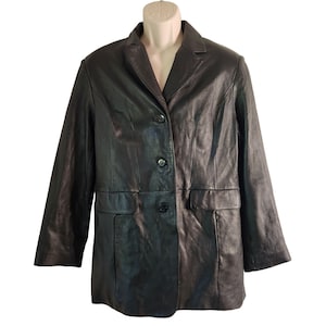 Veste en cuir souple noire vintage pour femme Fleet Street Red Label, taille moyenne, veste en cuir usée, veste en cuir délavé