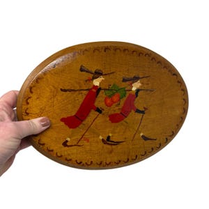 Vintage Scandinavian Wooden Wall Plaque, Hand Painted Folk Art Strawberries, Rustic Country Farmhouse Kitchen Decor