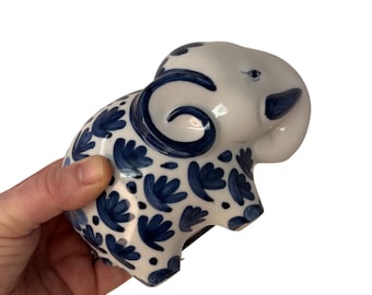 Klein blauw-wit muntenbankje olifant, 6-inch mini-olifant-spaarpot, blauw-wit decor chinoiserie