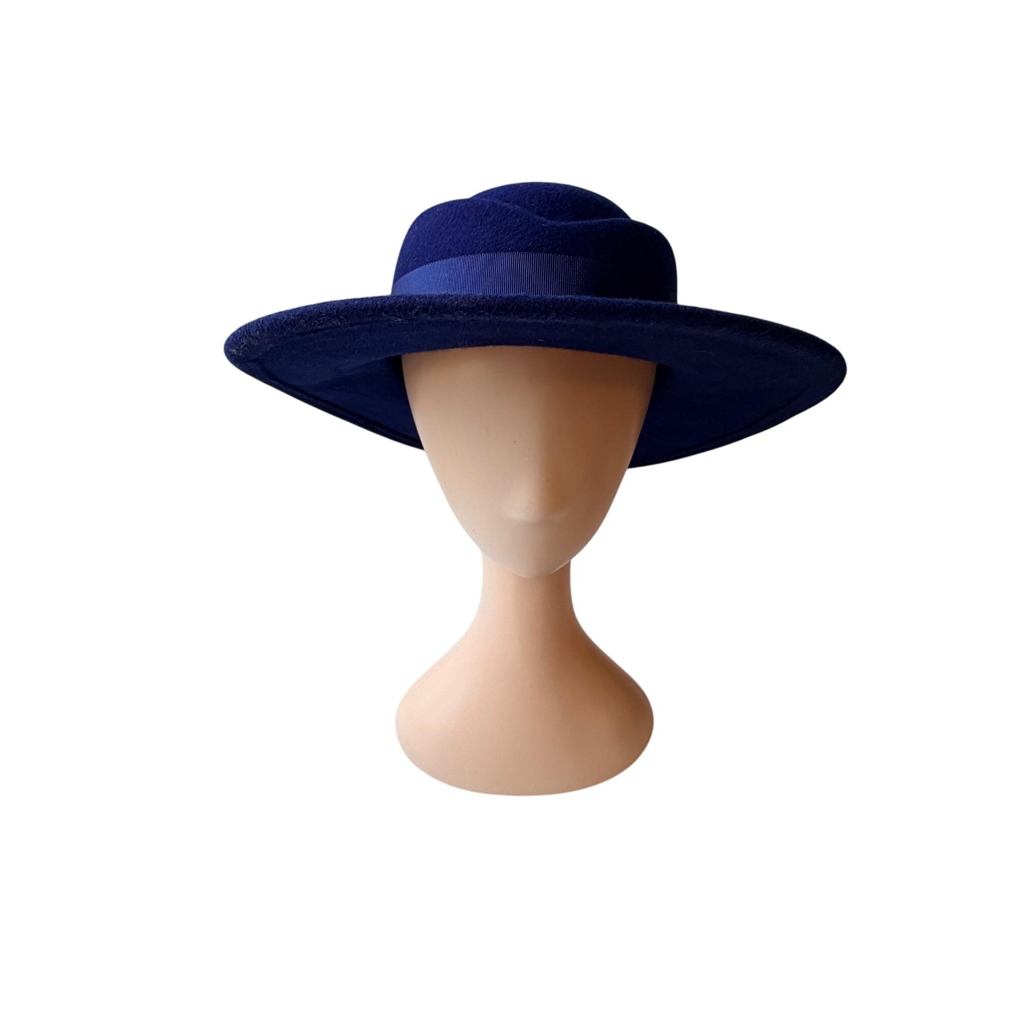 Vintage 70s Navy Wool Women\'s Wide Brim Hat Ribbon Bow Trim Arlin Kentucky Derby Vintage 1970s Navy Wool Women main image 4