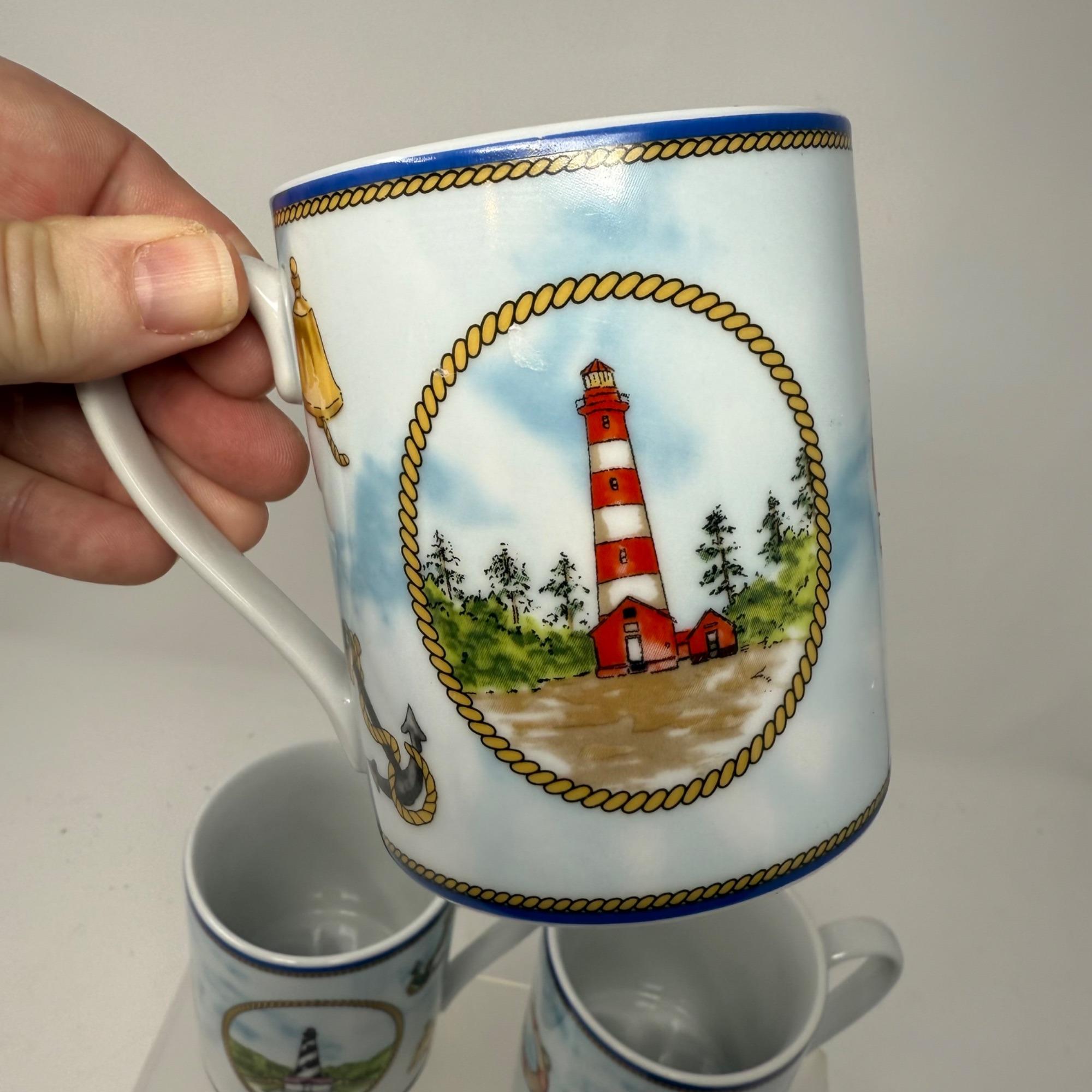 Lighthouse Coffee Mugs Set of 4 Porcelain American Atelier Signals 5139 Tea  Cups Anchor's Away Coastal Nautical Dishwasher Microwave Safe - Etsy