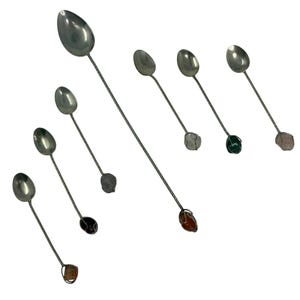 7 Vintage Spoons Natural Semi Precious Stones Witchy Spoons Witch Decor, witch shrine, witch altar kit, altar tool, witch altar supplies