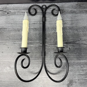 Vintage Black Wrought Iron 2-Light Wall Sconce, vintage, candle, home decor, candle holders, candelabra, candlestick, black candelabra