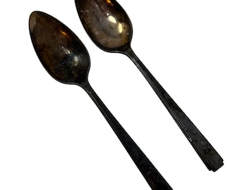 2 Tablespoons Serving Spoons Lorain Oneida 1928 Peerless Silverplate Flatware