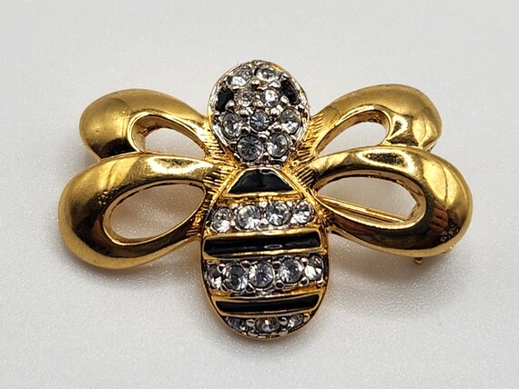 Vintage Swarovski Swan Signed Crystal Gold Plated Enamel Honey